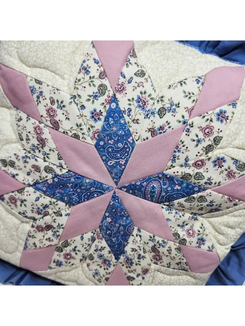 Handmade Quilted Decorative Throw Pillow with Ruffled Edges 18 Inch